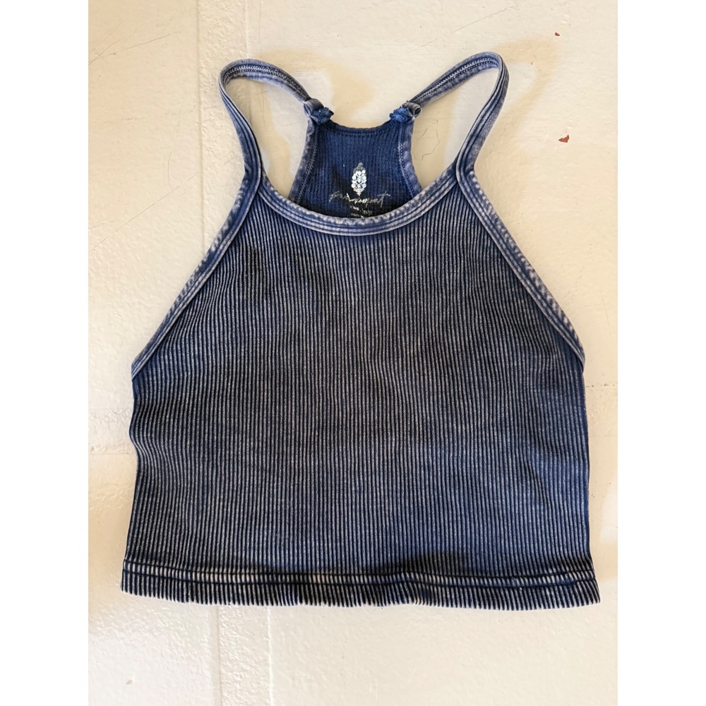 Free People Movement Happiness Runs Crop Tank Top Navy Charcoal Ribbed XS/S - Picture 2 of 4
